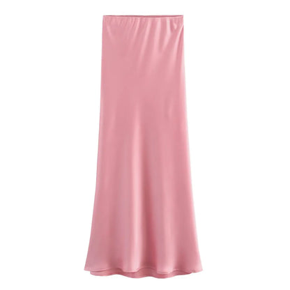 2026 New Women's European And American Style Fashion Silk Satin Texture High Waist Skirt Street Style Elegant Mid-length Skirt