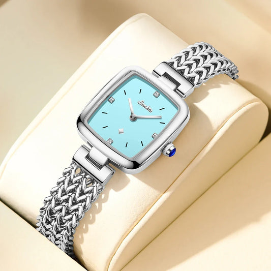 Women's Square Quartz Watch with Braided-Link Bracelet
