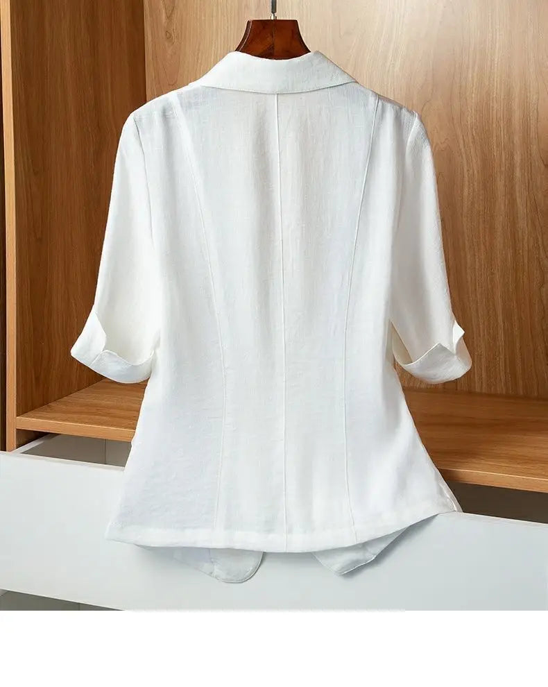 Black Solid Casual Turn-Down Collar Single Button Short Sleeve Women's Jacket Korean Fashion Suit Blazer Short Jackets Coat 2026