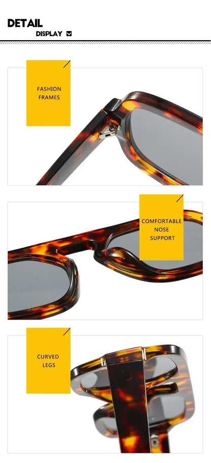 DOHOHDO 2025 Fashion Square Sunglasses Women New Retro Black Brown Thick Frame Pilot Sun Glasses Woman Chic Polygon Shades UV400
