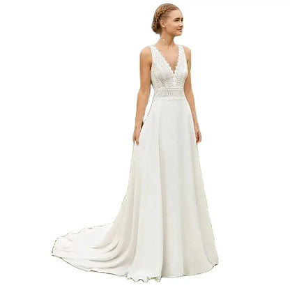 Beach Wedding Dress 2024 - Boho Lace Backless Gown Customizable | Femstylo