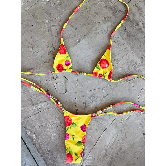 2026 Sexy Bikinis Micro Thongs Swimsuit Women Bathing Suit Rings Biquini Bandage Beachwear Print Swimwear Brazilian Bikini Sets