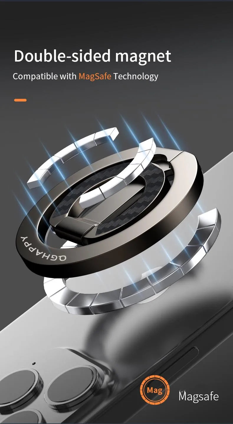 For Double-Sided Magnetic Phone Ring Holder for MagSafe Kickstand Magnet Grip for iPhone 16 15 14 For Huawei Xiaomi Stand Holder