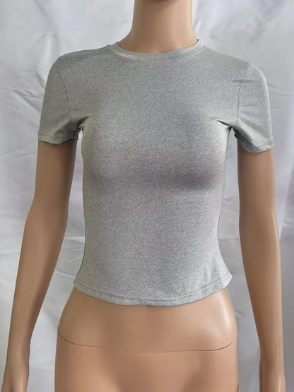 Slim Fit Solid Color Women's Casual T-shirt Short Sleeve Fashion Trend Y2K Top High Quality 2026 New Arrival