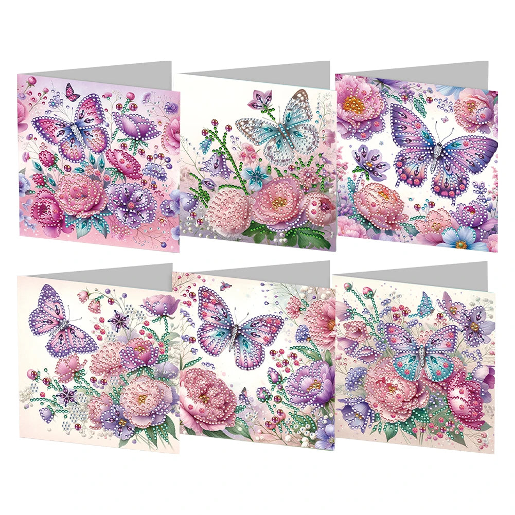 6Pcs DIY Diamond Painting Animal Flower Greeting Card Rinestone Embroidery Arts Craft Cards Kit Birthday Gift for Friend Gift