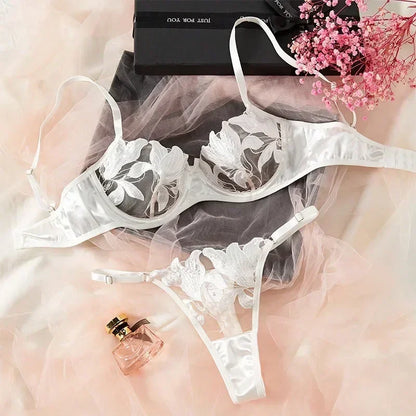 Tornova Sexy Lingerie Woman Lace Transparent Underwear Embroidery Brief Set Bra Kit Push Up Breves Sets Thin Erotic Bras New