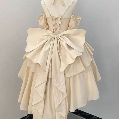 2025 Vestidos De Mujer Sweet Dresses for Women Lolita Style Fashion Japanese Robe Femme Beading Hollow Out 3D Floral Cute Dress