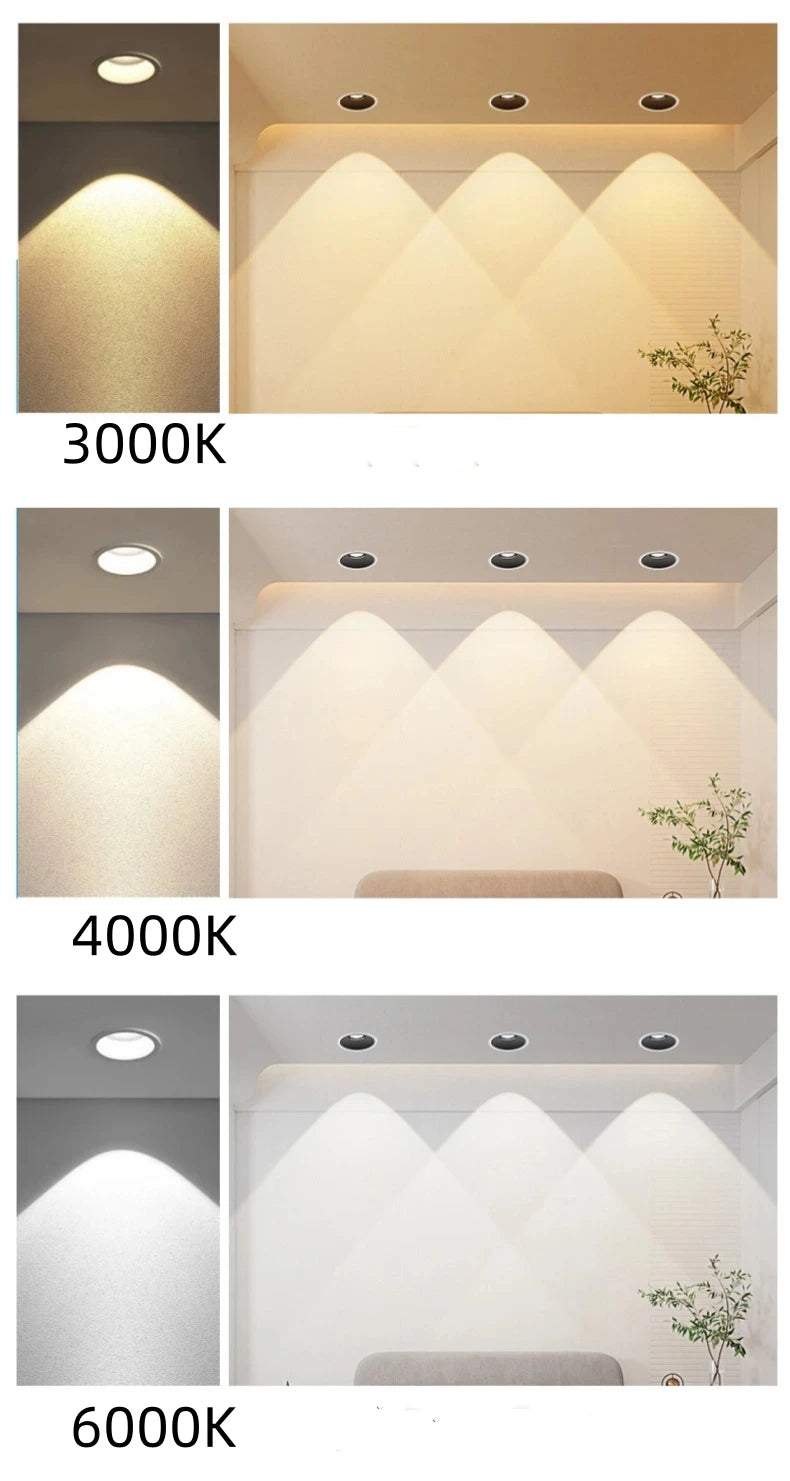 Recessed Anti-glare LED COB Downlight 18W 24W Dimmable 85-265V Ceiling Lamp Spot Light 12W 15W Home Living Room Bedroom Lighting