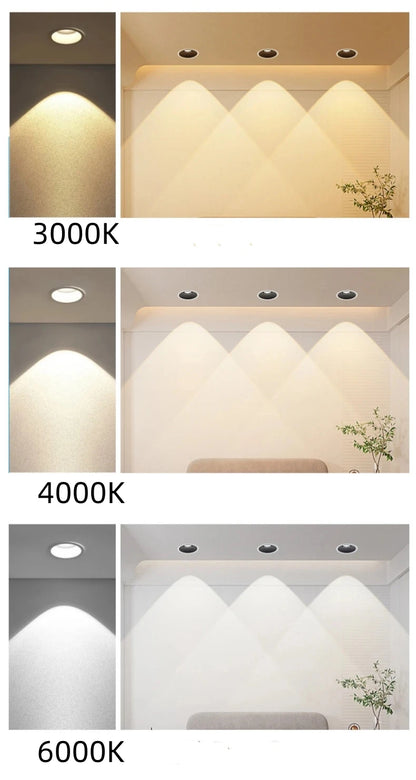 Recessed Anti-glare LED COB Downlight 18W 24W Dimmable 85-265V Ceiling Lamp Spot Light 12W 15W Home Living Room Bedroom Lighting