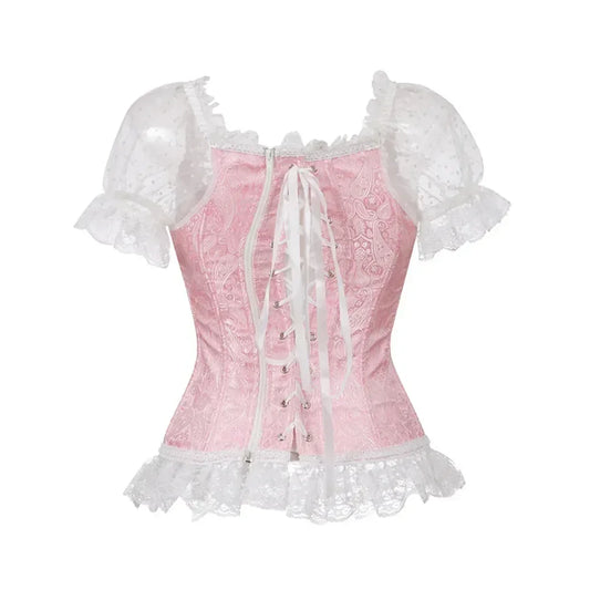 Fashion Princess Style Women Lingerie Bodyshaper Bridal Corset Bustier Tops For Women Short-Sleeve Lace Up Corselet Plus Size