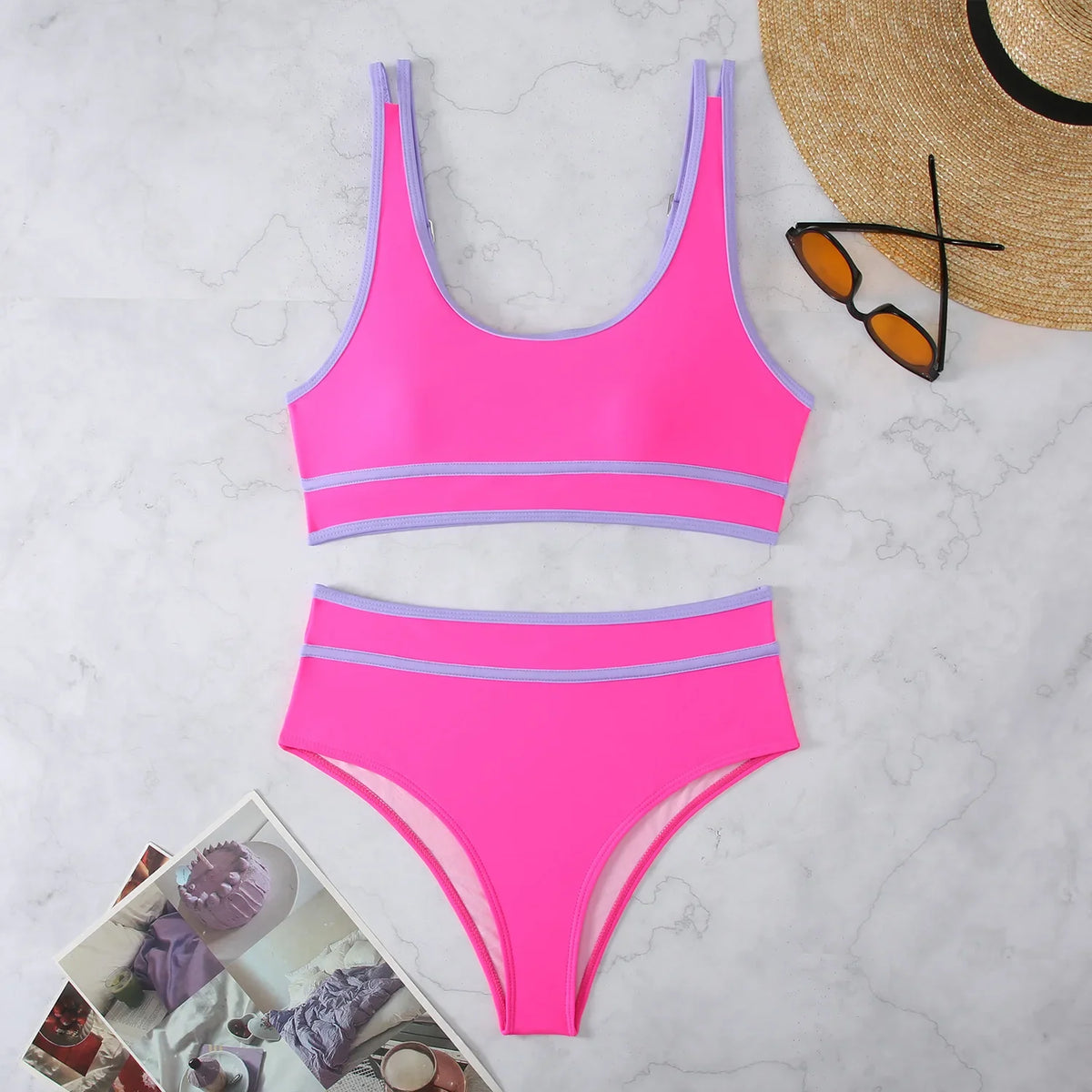 Contrast Binding Bandeau Bikinis 2024 Women Sexy Thong Swimsuit Push Up Swimwear Female Bathing Suit Swimming Summer Beachwear