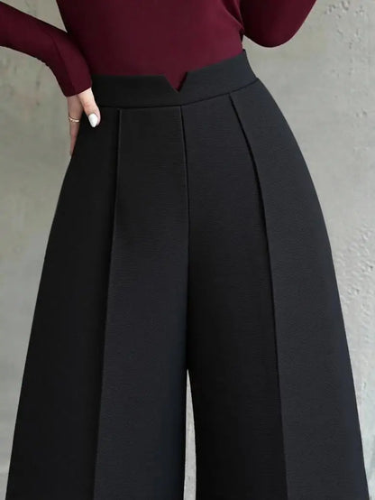 Women's Black High-Waisted Suit Pants Draped Slim-Fit Versatile Workwear for Lady Spring Autumn High-Waisted Straight-Leg Pants