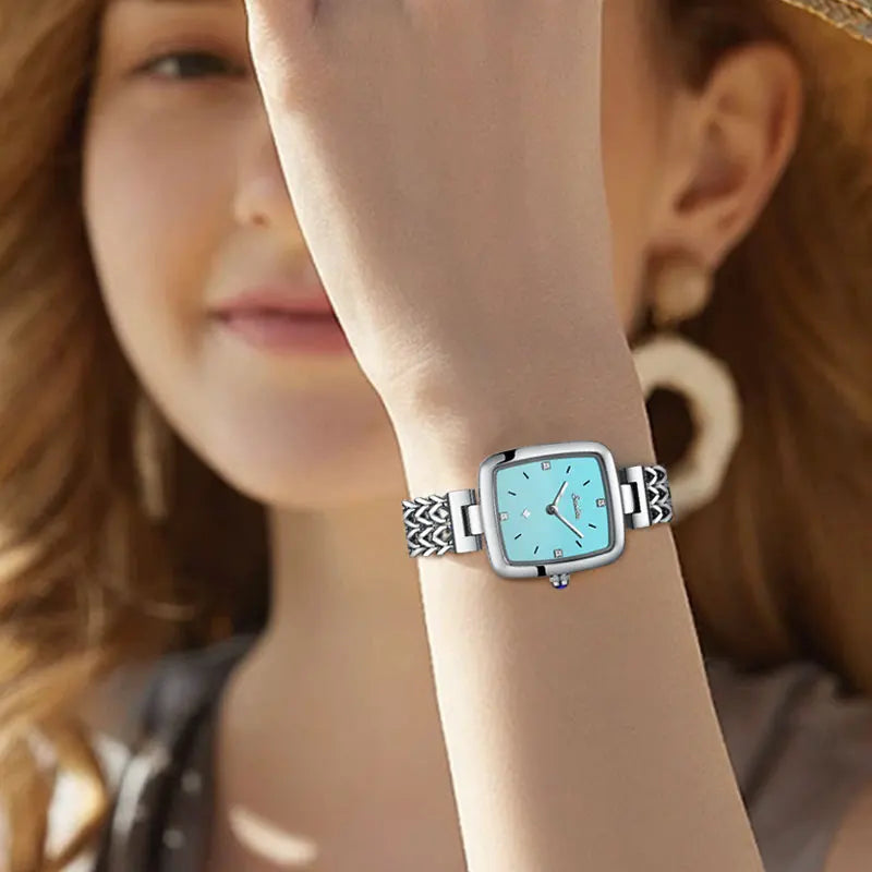Women's Square Quartz Watch with Braided-Link Bracelet