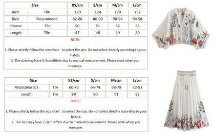Foridol Marine Organism Embroidery Batwing Sleeve Summer Spring Maxi Skirt Set Cotton White Tassle Dress Set Outfits Button Suit