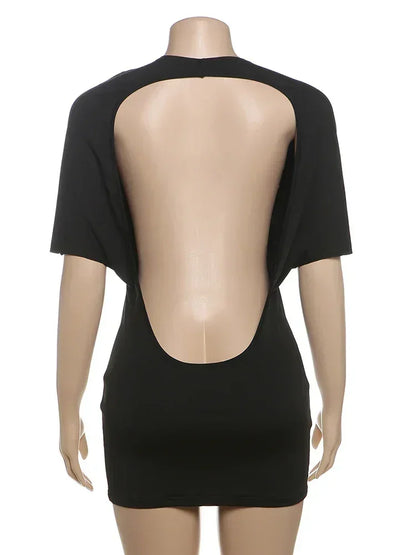 Nibber o-Neck Sexy Backless Mini Dress Women Y2K Solid Trend Style Half Sleeve Spicy Girls Street Midnight Fashion Slim Outfits