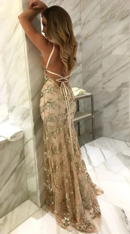 Women Dresses Sleeveless V Neck Pullover Sequins Party Dress Vestidos Formal Floor Length Sexy Wrap Breast Backless Slim