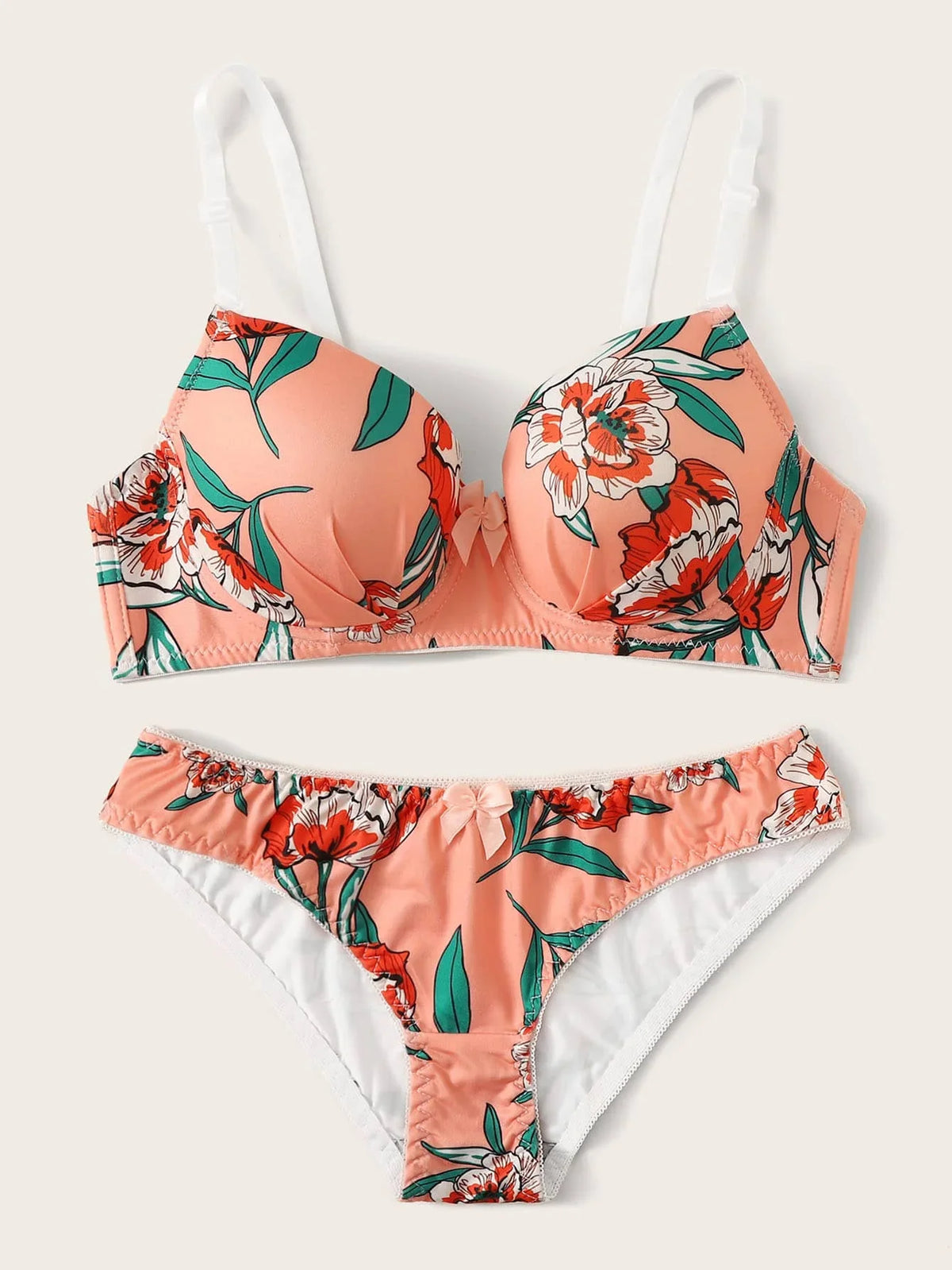 New High Quality polychrome Lingerie 2 Pieces Women's Underwear Set  Gathering Beautiful Flower Prints Push Up Bra A2138
