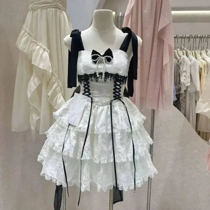 Kawaii Lace Bow Mini Dress
