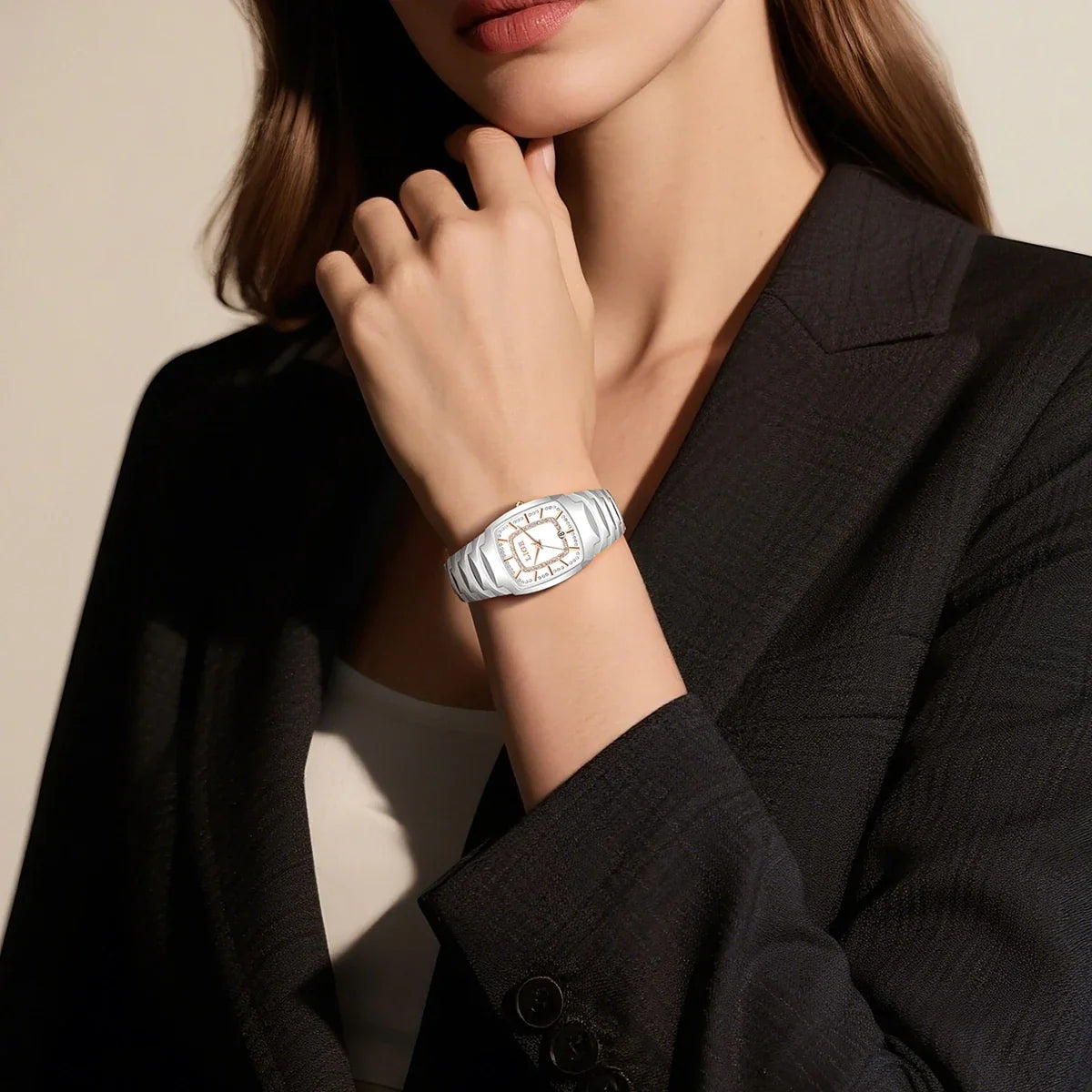 Women's Ceramic Tonneau Crystal Dial Watch