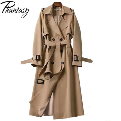 Phantasy Trench Coat Women Long Sleeve Jacket British Style Long Cloack Lace Up Elegant Office Lady Trench Spring Autumn Outfit