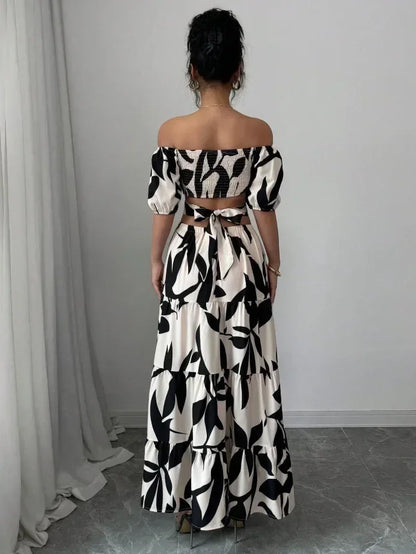 Elegant Short-sleeved Dress For Women Spring Summer Fashion Printing Waist-tightening Patchwork Loose Casual Dresses Female