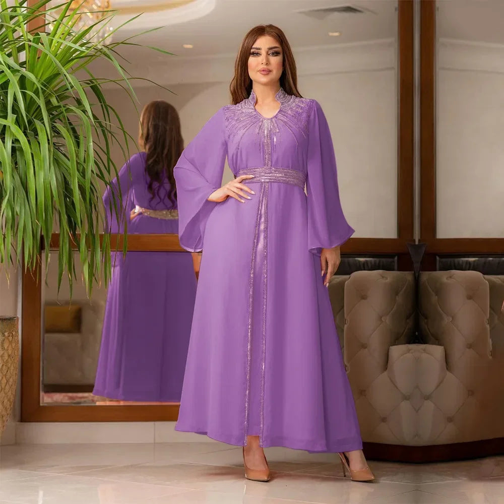 Customized Luxury Abaya Diamonds Muslim Elegant Women Dresses Caftan Moroccan Dubai Kaftan Gown Evening Party Eid Mubarak Jalabi