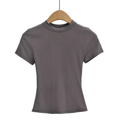 Slim Fit Solid Color Women's Casual T-shirt Short Sleeve Fashion Trend Y2K Top High Quality 2026 New Arrival
