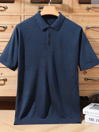 100% merino sweater summer men's lapel pullover short sleeve POLO neck sweater loose top knitted clothing plus size T-shirt