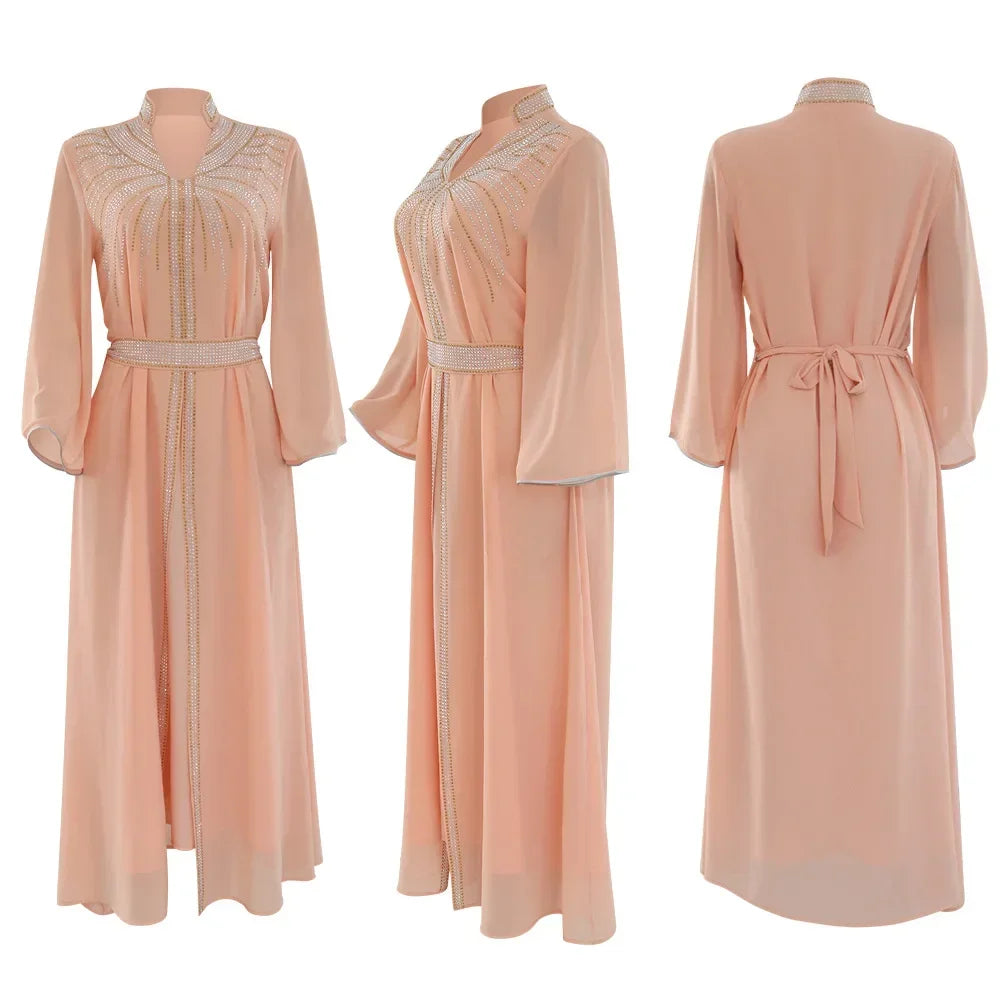 Customized Luxury Abaya Diamonds Muslim Elegant Women Dresses Caftan Moroccan Dubai Kaftan Gown Evening Party Eid Mubarak Jalabi