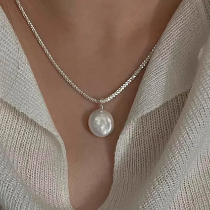 New Trendy Fashion 925 Silver Pearl Simple Elegant Thin Chain Pendant Necklace for Women Girl Jewelry Dropship Wholesale