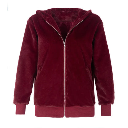 Phantasy Women's Hoodies Women Clothing Streetwear New Style Fashion Hooded Imitation Fur Plush Coat Solid Color Jacket Female