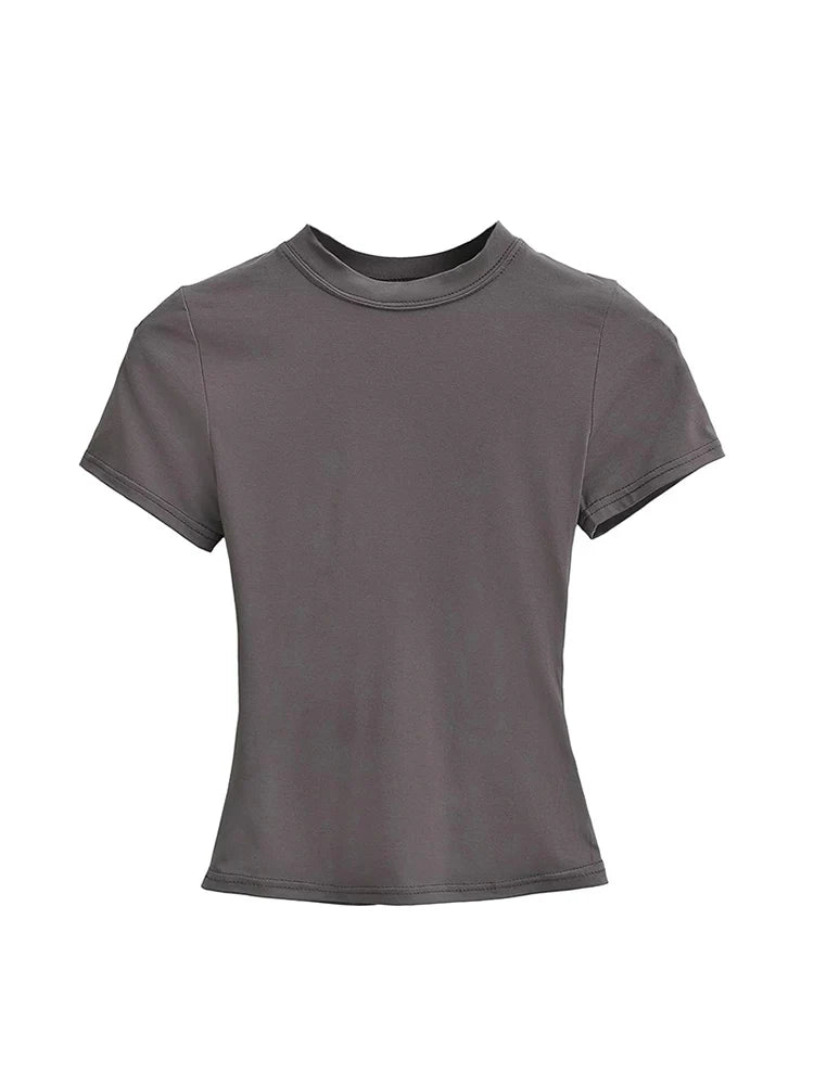 Slim Fit Solid Color Women's Casual T-shirt Short Sleeve Fashion Trend Y2K Top High Quality 2026 New Arrival