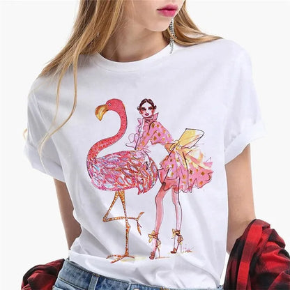 Paris Girl Europe and America Fashion Loose Ins White Short-sleeved T-shirt Woman Graphic T Shirts  Harajuku  Women Clothes