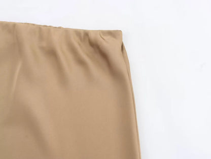 2026 New Women's European And American Style Fashion Silk Satin Texture High Waist Skirt Street Style Elegant Mid-length Skirt