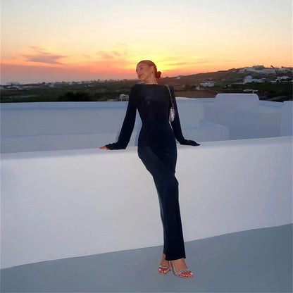 Sheer Beach Cover Up Dress | Backless Sunscreen Maxi Gown - Femstylo