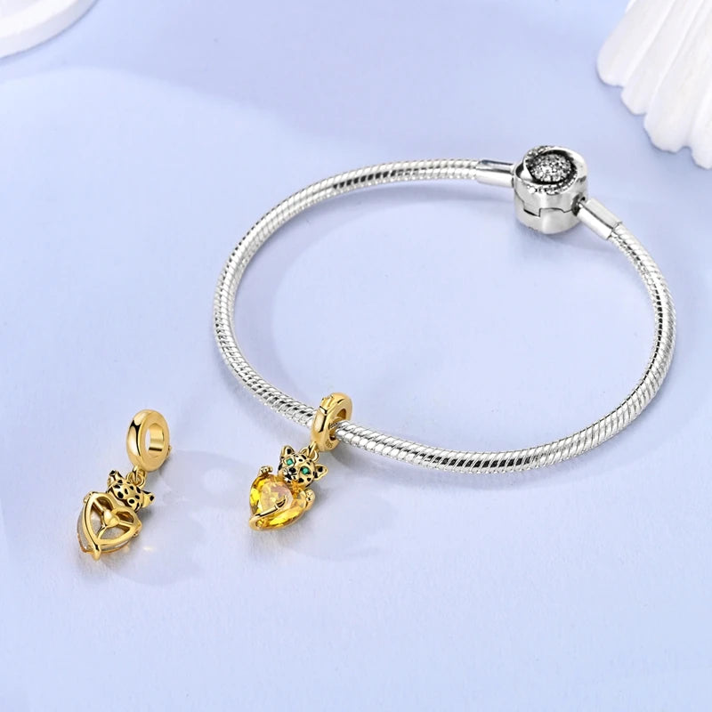 Golden Sunflower Leopard Poodle Charms Beads Fit Bracelet Nacklace Jewelry DIY Gifts For Women