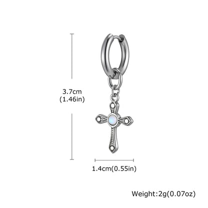 Punk Men's Huggies Earrings,Vintage Long Chain Stainless Steel Ear Drop,Stylish Cross Earring Gift