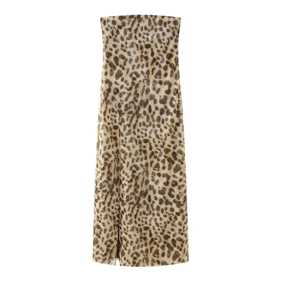 2026 Dress For Women Summer Chic Print Mesh Sleeveless Sexy Side Slit Slim Dresses Wild Beach Resort Style Woman Dress