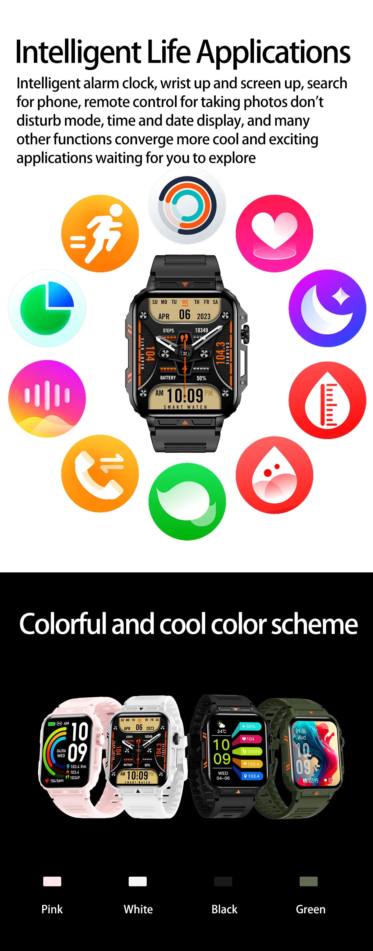 1.91 Outdoor Military Smart Watch Men Bluetooth Call Amoled Smartwatch For Android IOS IP68 Waterproof Sports Fitness Watches