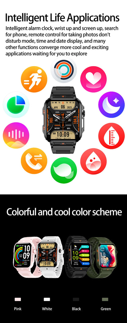 1.91 Outdoor Military Smart Watch Men Bluetooth Call Amoled Smartwatch For Android IOS IP68 Waterproof Sports Fitness Watches