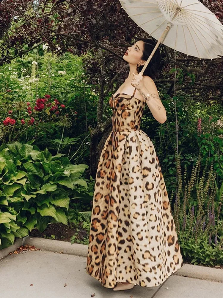 Leopard Print Sleeveless Sling Dress For Women Fashion Chic Backless A Line Dresses 2026 Elegant Female High Street Vestidos