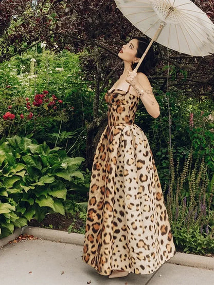 Leopard Print Sleeveless Sling Dress For Women Fashion Chic Backless A Line Dresses 2026 Elegant Female High Street Vestidos