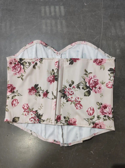 Summer Women Floral Y2K Crop Tops Printed Sleeveless Fishbone Corset Woman Sexy Backless Slim Strapless Streetwear Camisole