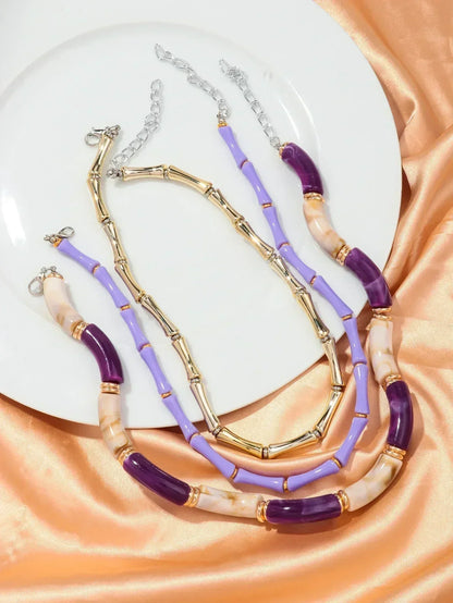 3 pieces/set Bohemian Acrylic Bamboo Beads Choker Necklace Set for Women Chunky Tube Necklaces 2024 Accessories Jewelry