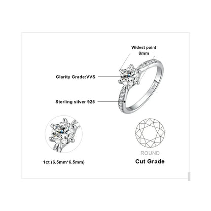 JewelryPalace Moissanite D Color 0.5ct 1ct 1.5ct 2ct 3ct Round S925 Sterling Silver Wedding Engagement Ring for Women