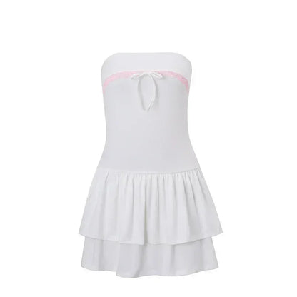 WhereMery Korean Sexy Mini Dress Y2K Sleeveless Bow Lace Playful Summer Tank Dresses Nightclub Party Playful Evening Dresses