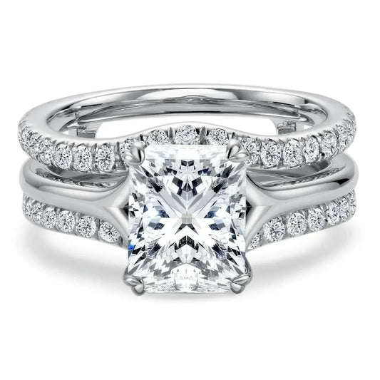 DEZO 4.05cttw All Moissanite S925 Silver Wedding Ring Sets for Women Main Stone 3ct Radiant Cut D Color GRA Certificate