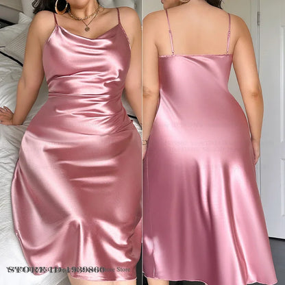 Large Size 3XL 4XL 5XL Long Nightgown Summer Female Nightwear Suspender Nightdress Lingerie Loose Satin Home Dress Loungewear