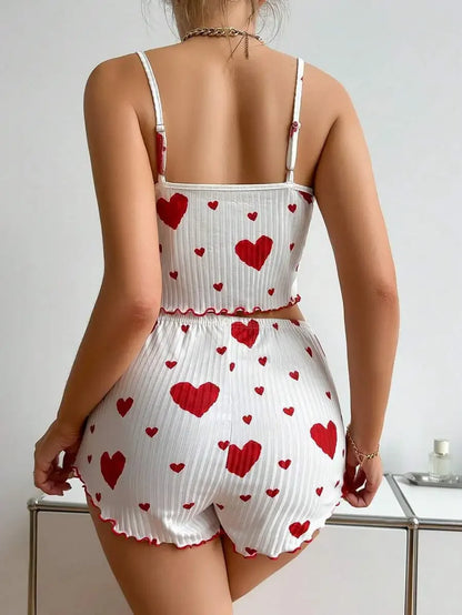 2pcs Women's Pajama Set Sexy Cute Kawaii Pajamas Women suspenders Sun-Tops Loungewear Set Shorts Y2K Lolita Heart Silk Sleepwear