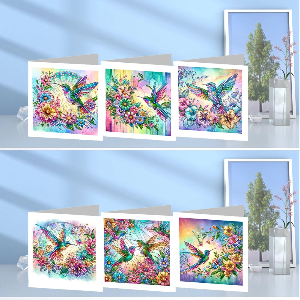 6Pcs DIY Diamond Painting Animal Flower Greeting Card Rinestone Embroidery Arts Craft Cards Kit Birthday Gift for Friend Gift